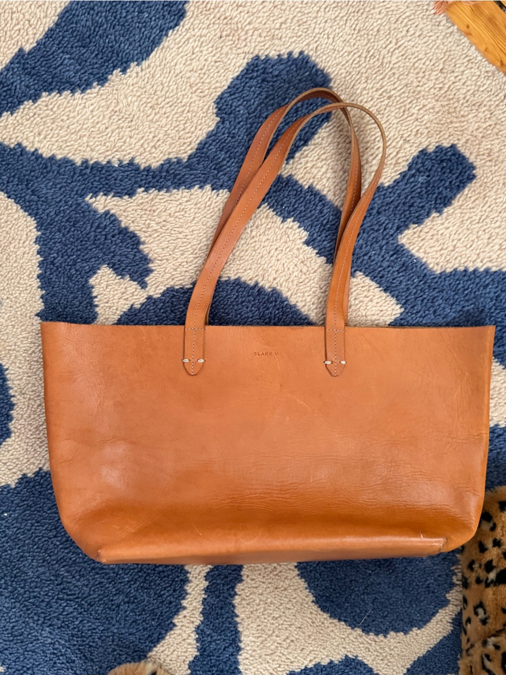 Clare V Leather Shoulder Tote in Cognac Brown